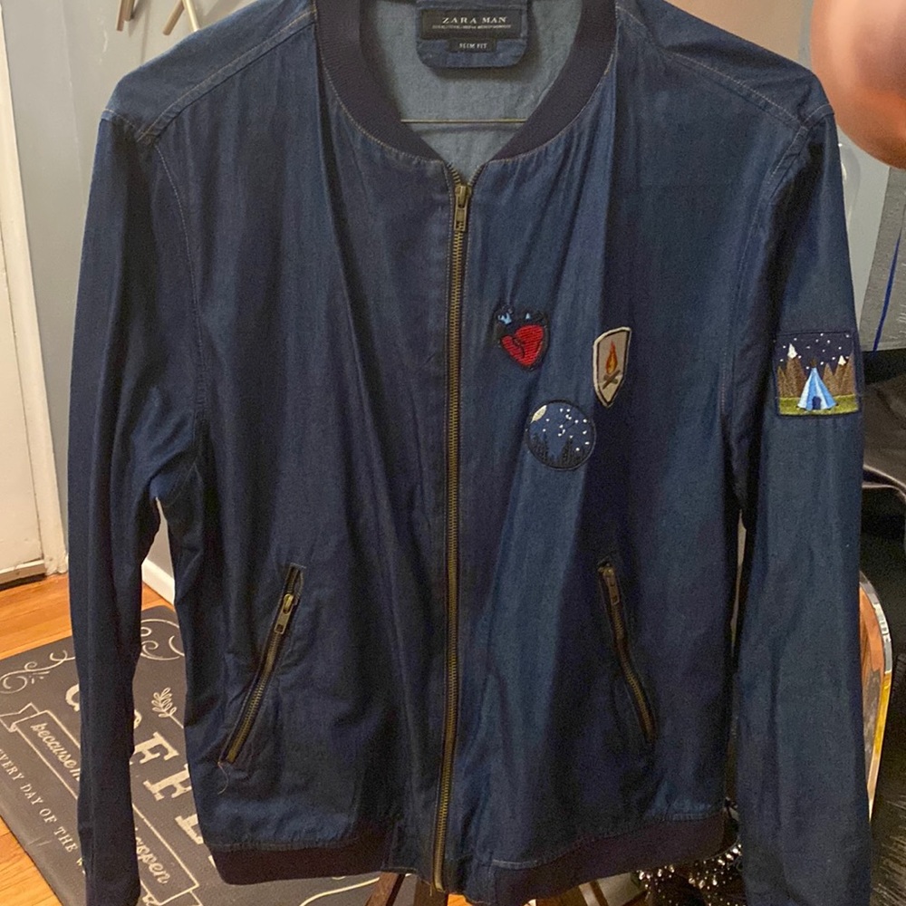 ZARA MENS SLIM FIT JEAN PATCH JACKET